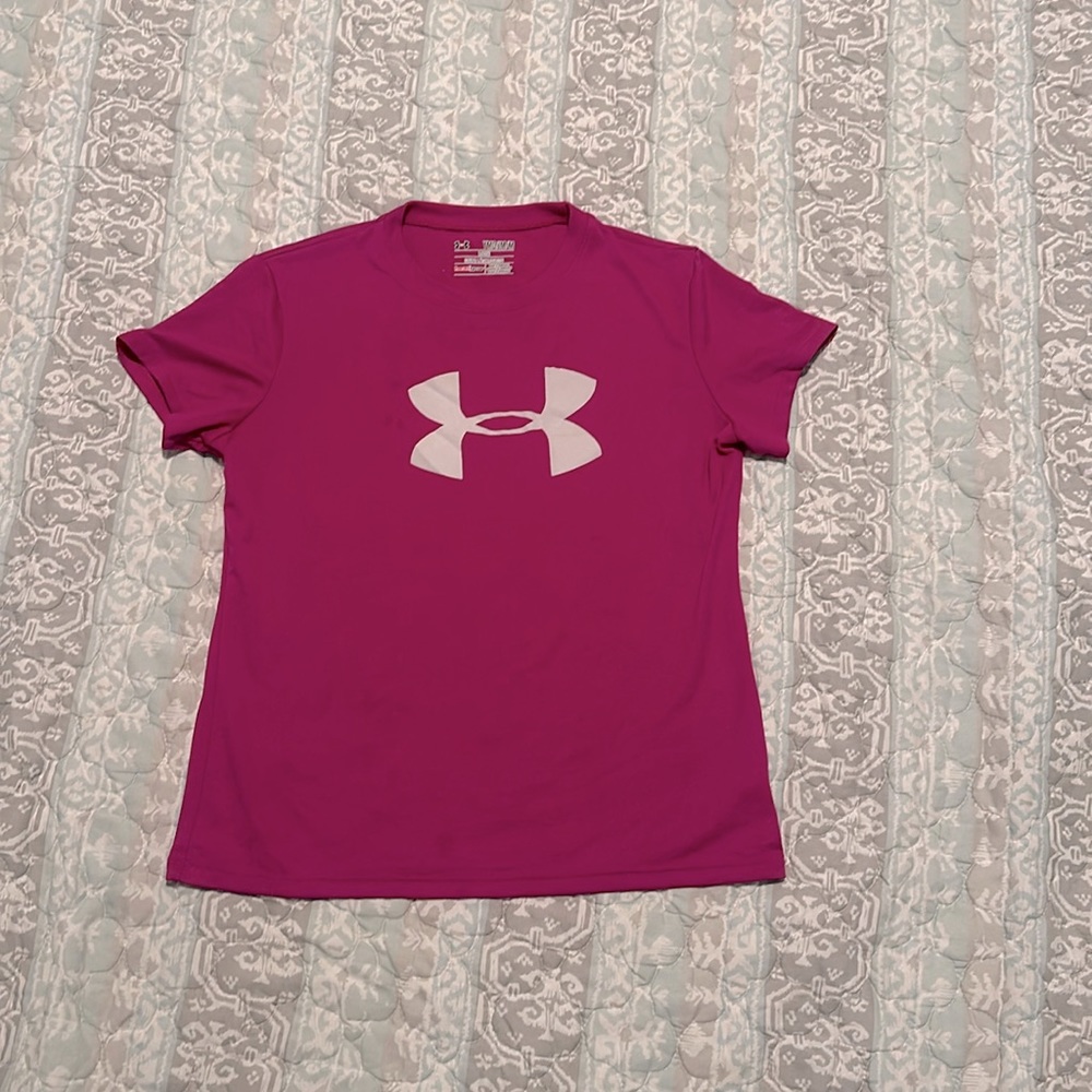 Pink and white under Armour t-shirt